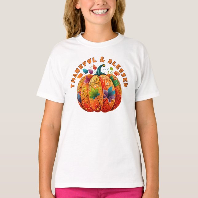 Dankbar und gesegnet Autumn Pumpkin T-Shirt (Vorderseite)