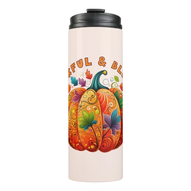 Dankbar und gesegnet Autumn Pumpkin Thermosbecher (Vorderseite)