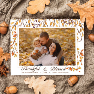 Dankbar und gesegnet Frohes Erntedankfest Herbstla Postkarte