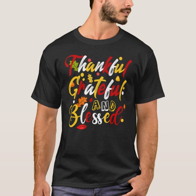 Dankbar und gesegnet Herbst Thanksgi T-Shirt (Vorderseite)