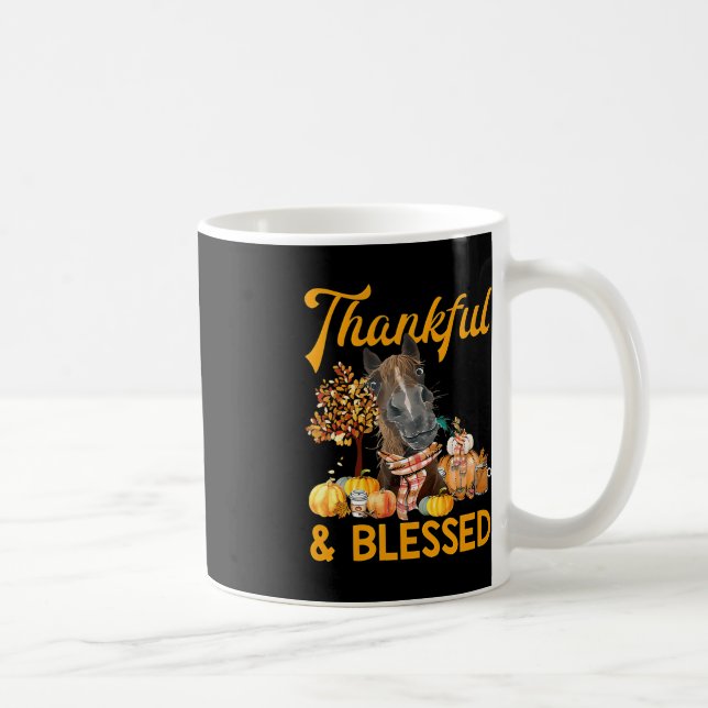 dankbar und gesegnet Kürbispferd Fall danksgivi Kaffeetasse (Rechts)