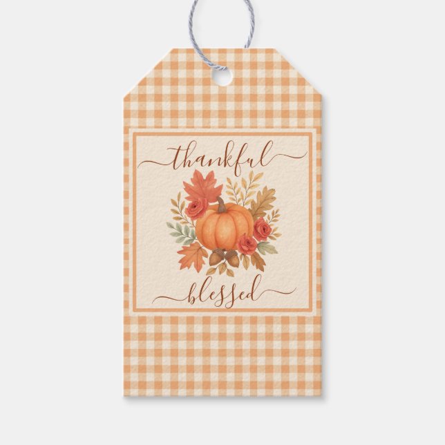 Dankbar und gesegnet Pumpkin | Fall Erntedank Geschenkanhänger (Vorderseite)
