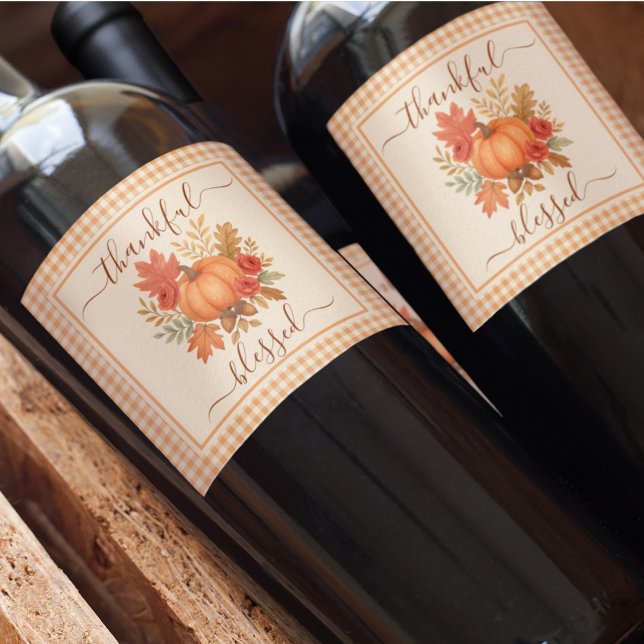 Dankbar und gesegnet Pumpkin | Fall Erntedank Weinetikett (Von Creator hochgeladen)
