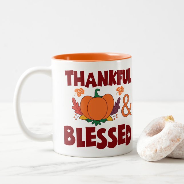Dankbar und gesegnet zweifarbige tasse (Mit Donut)