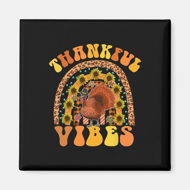 Dankbar Vibes Rainbow Turkey Fall Retro Groovh Magnet (Vorne)