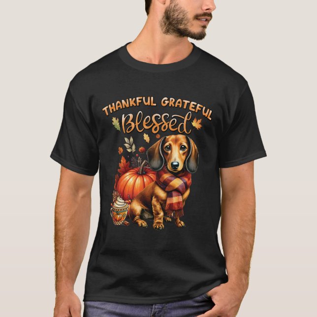 Dankbare Dankbarkeit gesegnete Dackel Fall Y'all T-Shirt (Vorderseite)