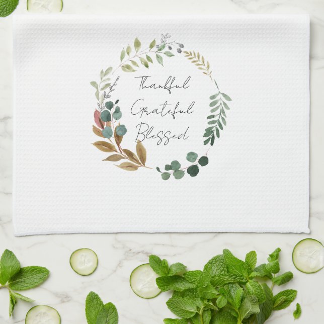 Dankbare Dankbarkeit gesegnete Herbstlaub Erntedan Geschirrtuch (Gefaltet)