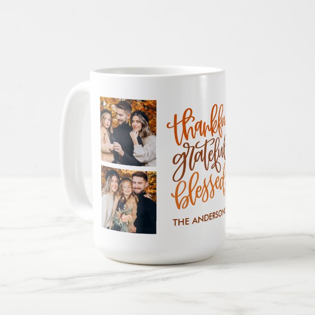 Dankbare Dankbarkeit Selig Name 4 Foto Fall Kaffeetasse (Vorderseite Links)