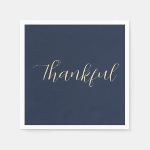 Dankbare elegante Goldschrift Thanksgiving Blau Serviette