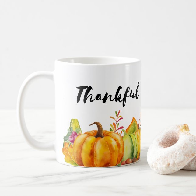 Dankbare Erntepumpen, Blätter und Folien Kaffeetasse (Mit Donut)