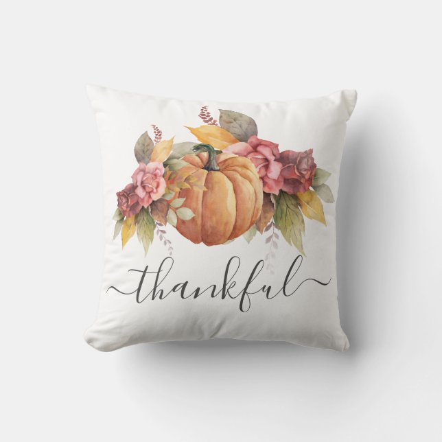 Dankbare Fall Pumpkin-Rost-Blätter Kissen (Vorderseite)
