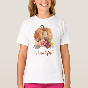 Dankbare Florale Orange Kürbis Herbst Thanksgiving T-Shirt