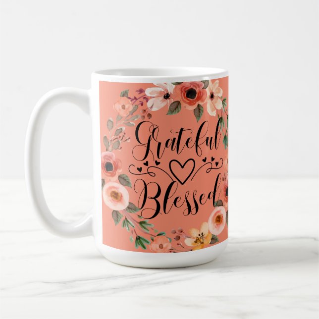 Dankbare Gesegnete Tasse - Wasserfarben-Blumenkran (Links)