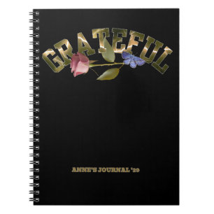 Dankbare goldene Typografie Rose & Schmetterling Notizblock