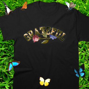 Dankbare goldene Typografie Rose & Schmetterling Tri-Blend Shirt
