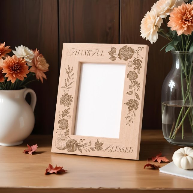 Dankbare Herbstnoten Herbst Blume & Pumpkins Geätzte Rahmen (Grateful Fall Foliage Autumn Flowers & Pumpkins Etched Frames)