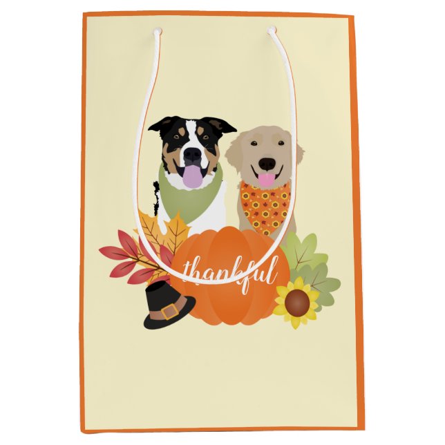 Dankbare Hunde Erntedank Harvest Pumpkins Mittlere Geschenktüte (Vorderseite)