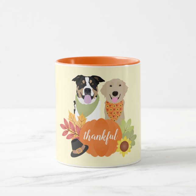 Dankbare Hunde Erntedank Harvest Pumpkins Tasse (Zentrum)