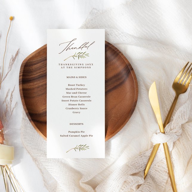 Dankbare Kalligraphie & Blätter Erntedank Menükarte (Von Creator hochgeladen)