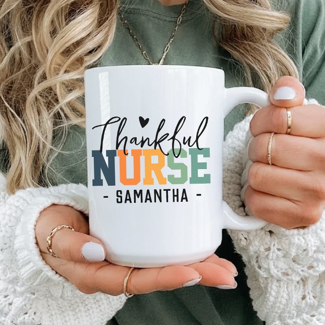Dankbare Krankenschwester Tasse, Erntedank für Pfl Kaffeetasse (Thankful nurse mug, Nurse appreciation gift, thanksgiving gift for nurse, Halloween mug for nurse,)