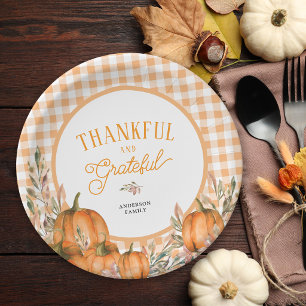 Dankbare Kürbisse Gingham Thanksgiving Pappteller