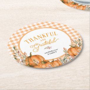 Dankbare Kürbisse Gingham Thanksgiving Runder Pappuntersetzer