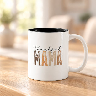 Dankbare Mama Herbst-Erdfarbene Schrift Zweifarbige Tasse
