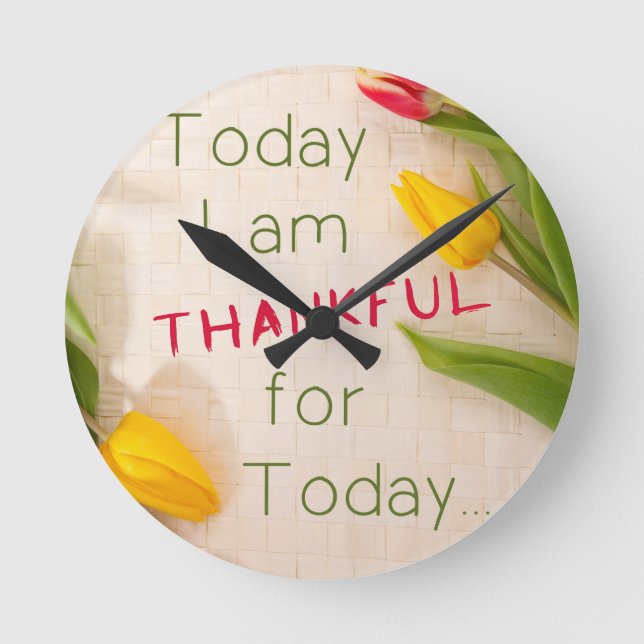 Dankbare Motivierend Zahlen Runde Wanduhr (Vorderseite)