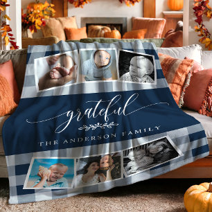 Dankbare Navy-Karofall-Familien-6-Foto-Collage Fleecedecke