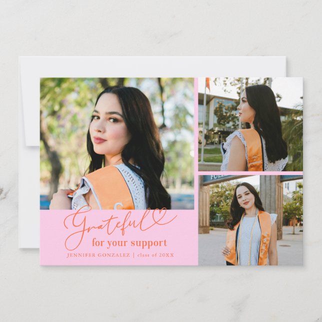 Dankbare Orange-Pink-Multi-Foto-Abschlussfeier Ankündigung (Vorderseite)