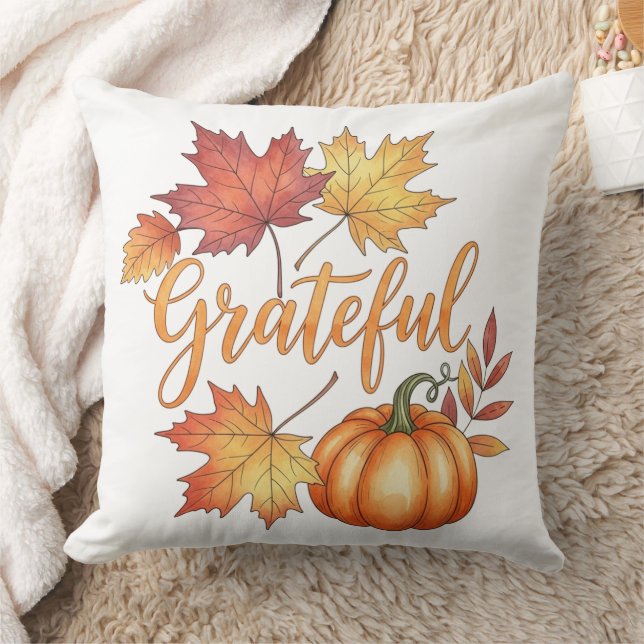 Dankbare Pumpkin & Autumn Leaves Kissen (Decke)