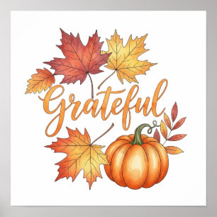 Dankbare Pumpkin & Autumn Leaves Poster
