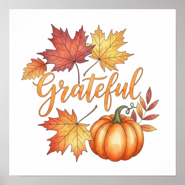 Dankbare Pumpkin & Autumn Leaves Poster (Vorne)