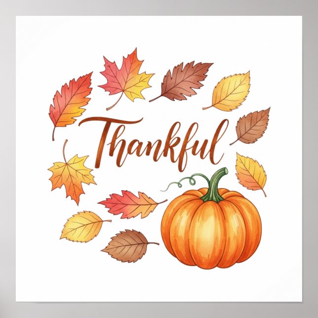 Dankbare Pumpkin & Herbstleaves Poster (Vorne)