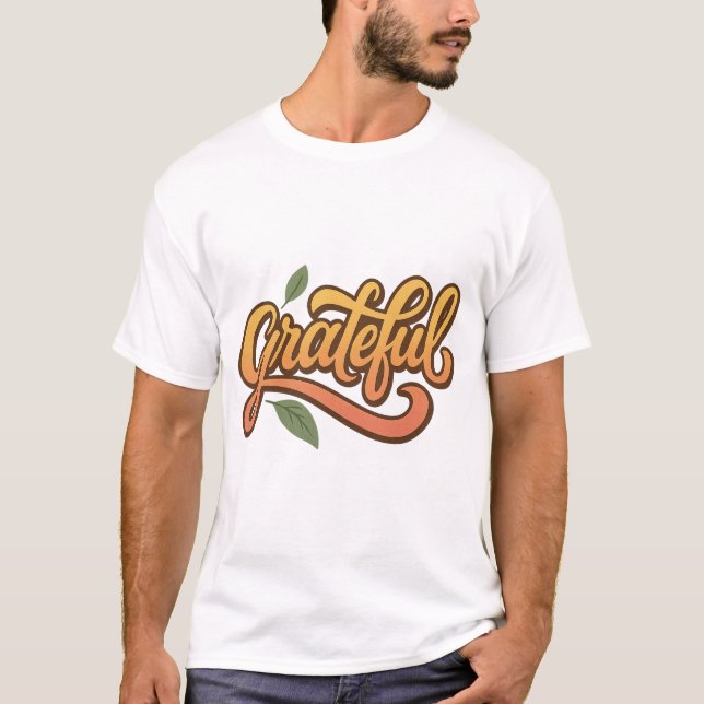 Dankbare Script-Blätter T-Shirt (Vorderseite)