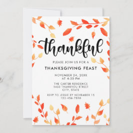 Dankbare Script Fall Foliage Watercolor Blätter Einladung