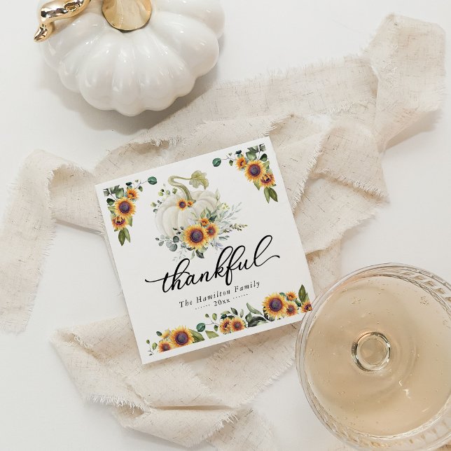 Dankbare Sonnenblumen Weißer Pumpkin-Erntedank Serviette (Von Creator hochgeladen)