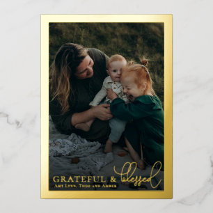 Dankbare und gesegnete Familien-Fotocollage Gold Folien Feiertagskarte