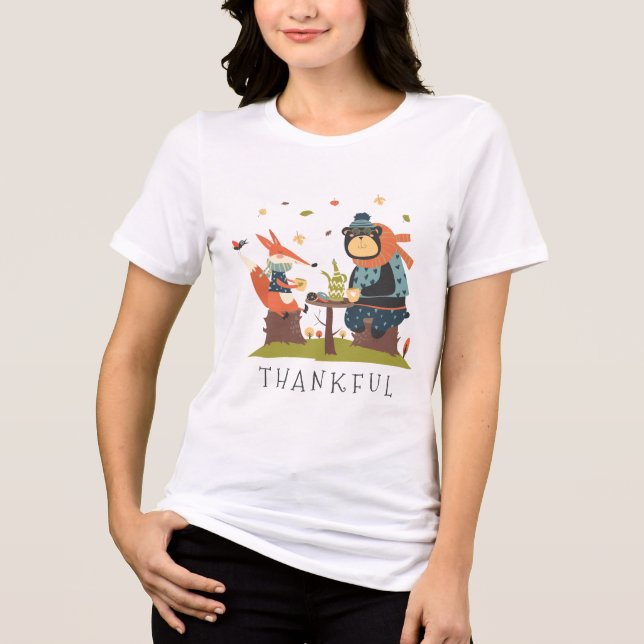 Dankbarer Bärenfox Herbstlicher Cartoon | ERNTEDAN Tri-Blend Shirt (Vorderseite)