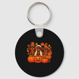 Dankbarer Dachshund Wurst Hund Thanksgiving Kürbis Schlüsselanhänger