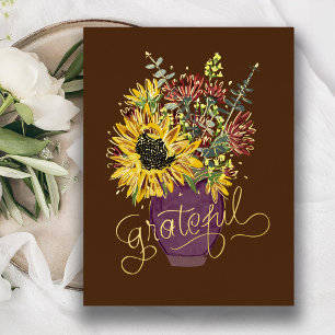 Dankbarer Erntedank Bouquet Gold Folien Feiertagspostkarte
