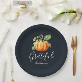 Dankbarer Erntedank Pumpkin Personalisiert Pappteller