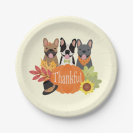 Dankbarer französischer Bulldogs-Erntedank Pappteller