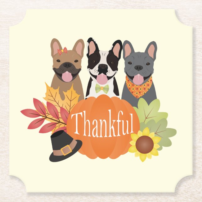 Dankbarer französischer Bulldogs-Erntedank Untersetzer (Vorderseite)