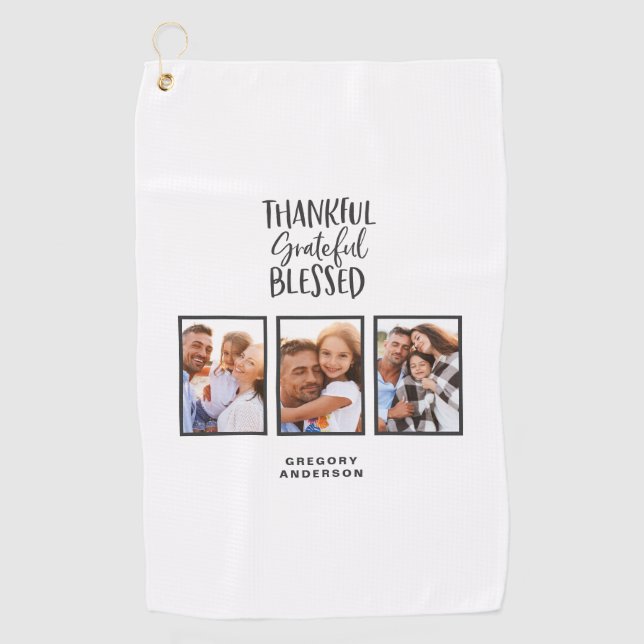 Dankbarer, gesegneter Foto Erntedank Golfhandtuch (Vorderseite)