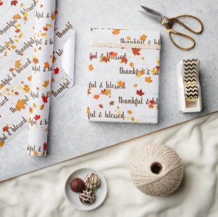 Dankbarer & Gesegneter Text mit Herbstlaub Geschenkpapier
