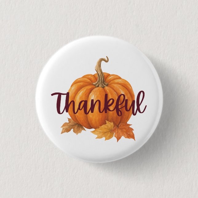 Dankbarer Kürbis Thanksgiving Button (Vorderseite)