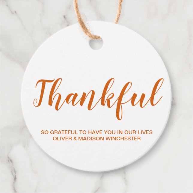 Dankbarer, orangefarbener, benutzerdefinierter Kra Geschenkanhänger (Vorderseite)