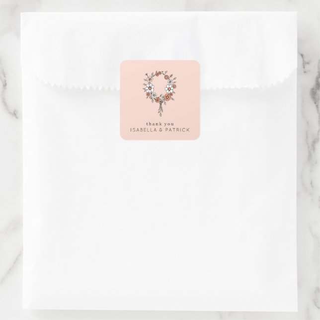Dankbarer Pfirsich-Blumenkranz Quadratischer Aufkleber (Tasche)