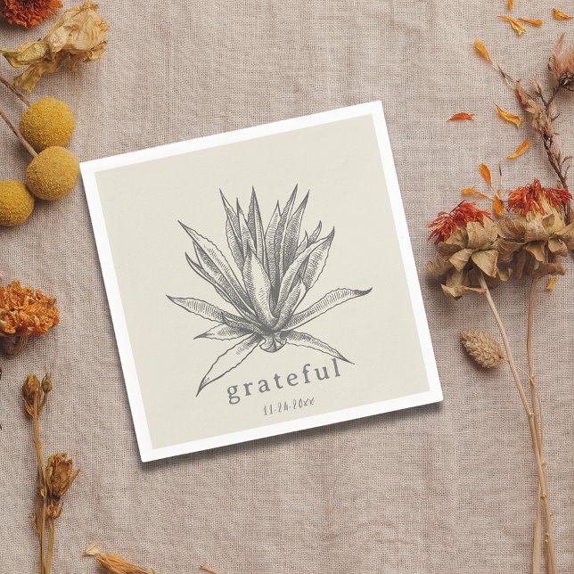 Dankbarer rustikaler Sukkulent Erntedank Napkin Serviette (Grateful Rustic Succulent Thanksgiving Napkin)